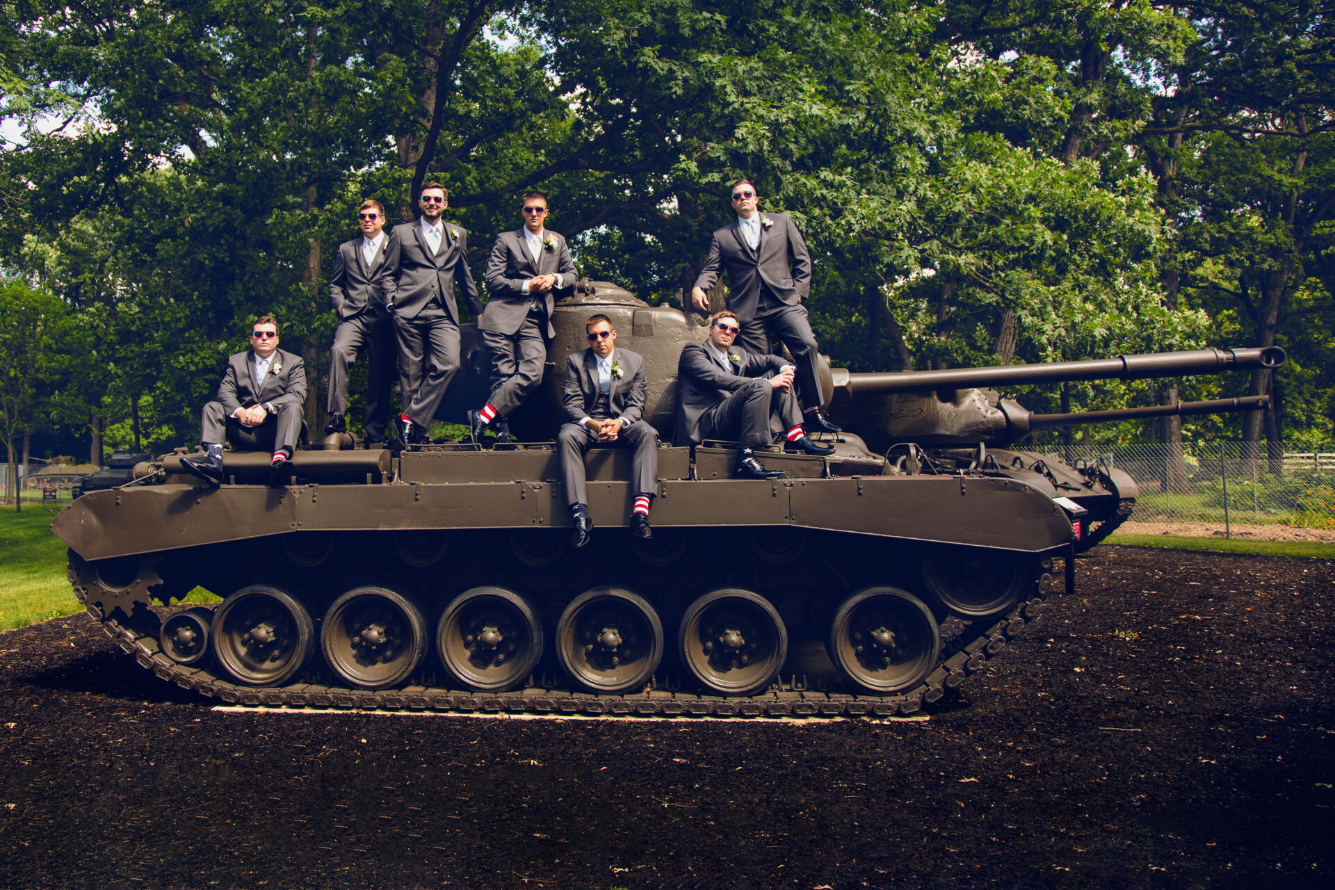 Military wedding photo session with a tank by Astrapia Photography